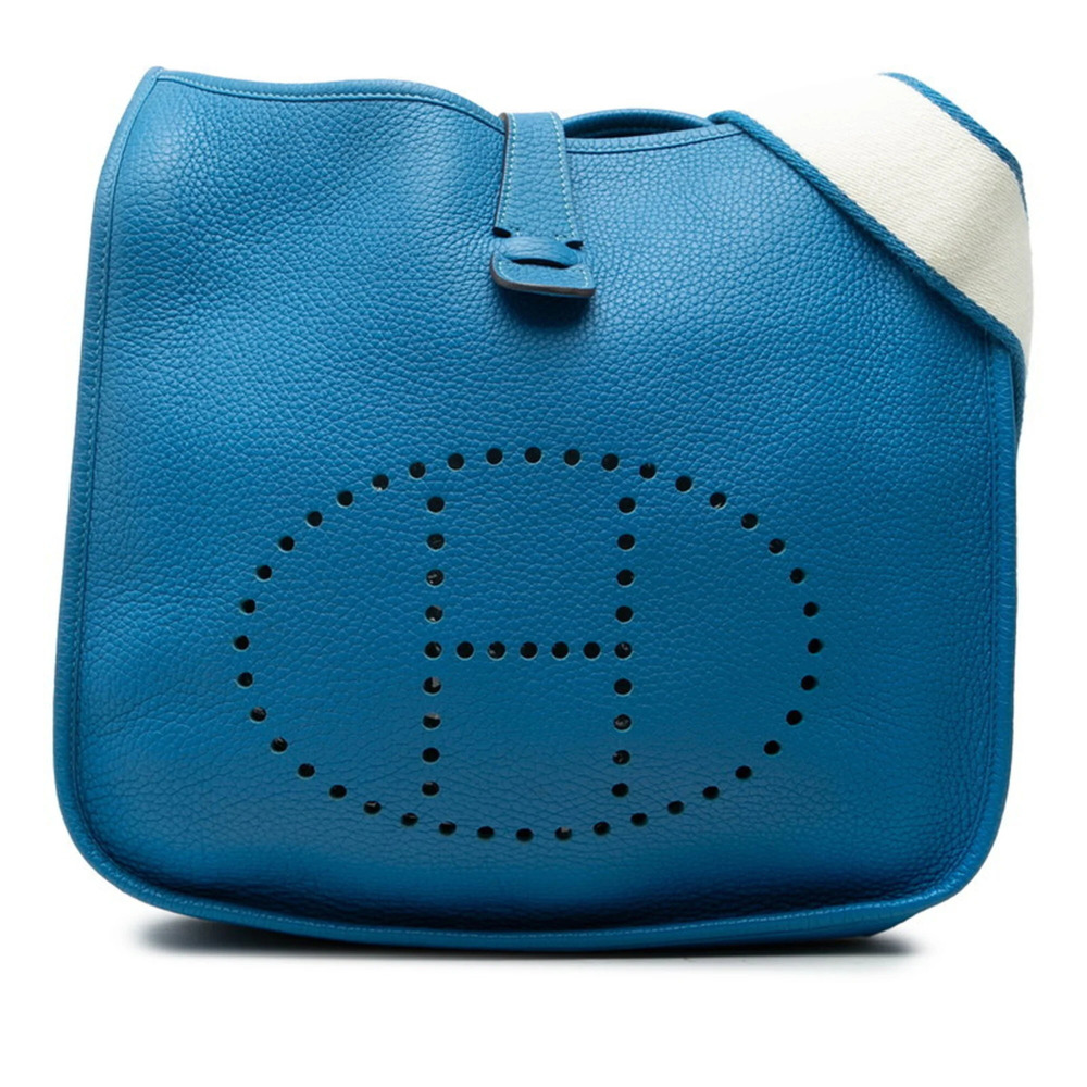 Hermes Evelyne 3 GM Crossbody Shoulder Bag, Blue, Silver Hardware, Taurillon ...